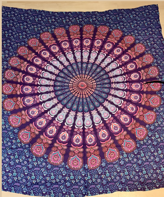 Manta Tapiz Mandala Amatista – Algodón de India con Flecos (2.10 x 2.40 m)