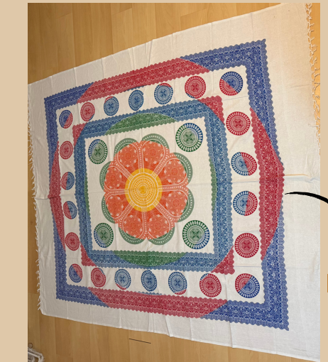 Tapiz Mandala Dhyana – Manta Multiusos India con Flor de Loto y Flecos (Algodón 100%)