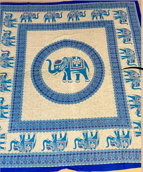 Tapiz Mandala Elefante Real – Manta Multiusos Étnica en Tonos Azul e Índigo (Algodón 100%)