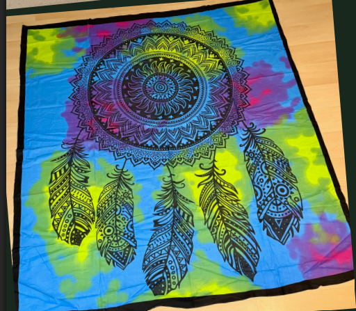 Tapiz / Manta Multiusos "ATRAPASUEÑOS PSYCHEDELIC" – Mandala Atrapasueños & Plumas Étnicas con Fondo Tie-Dye Multicolor