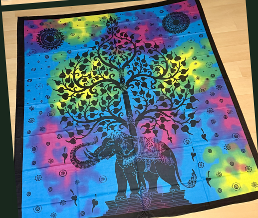 Tapiz Mandala de Algodón – Elefante Sagrado y Árbol de la Vida Tie-Dye (Multicolor)