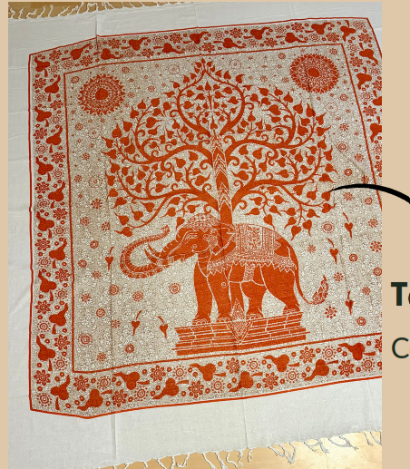 Tapiz / Manta Multiusos "TANVI"– Árbol de la Vida con Elefante Étnico y Flecos en Terracota