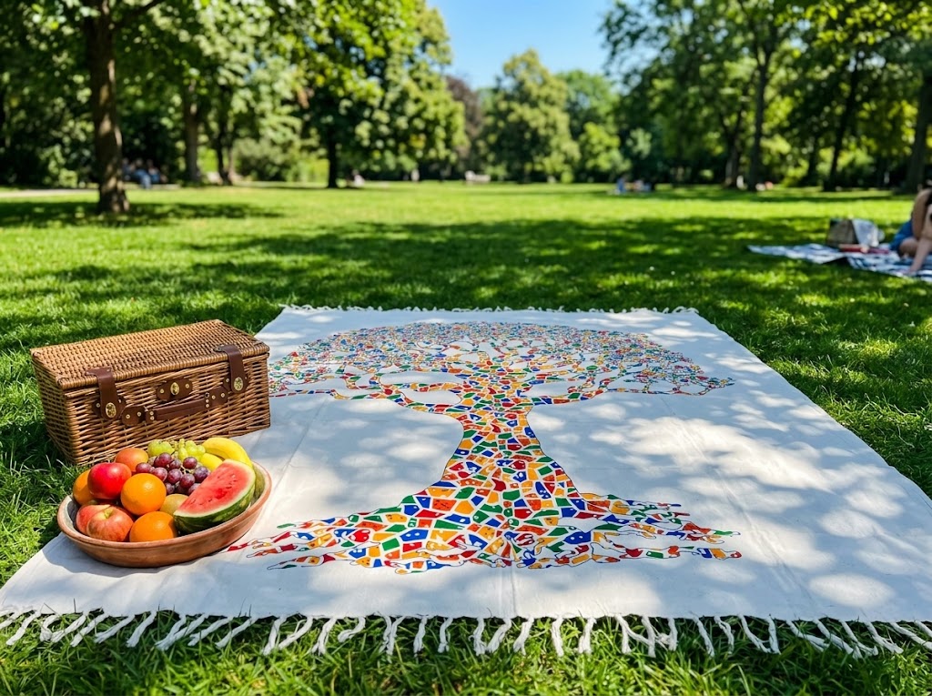 Manta Tapiz Árbol de la Vida Multicolor – Algodón de India con Flecos (2.10 x 2.40 m)