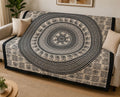 Tapiz / Manta Multiusos "PRANA"  – Mandala Tradicional Hindú y Elefantes en Blanco y Negro