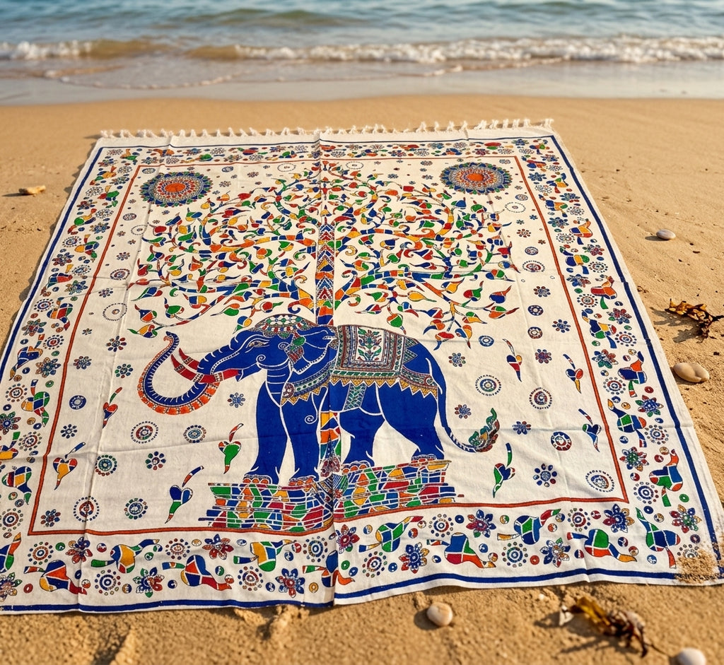 Manta / Tapiz Multiusos Étnico - Árbol de la Vida y Elefante Sagrado